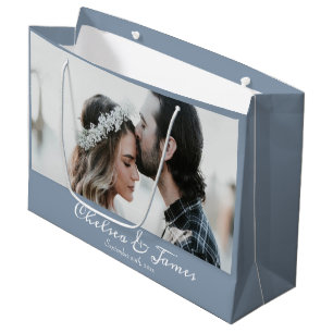 Sacola Para Presentes Grande Foto Elegante Dusty Blue Calliografia