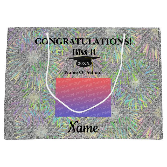 Sacola Para Presentes Grande Foto Personalizada Do boné de formatura E Do Tasse (Frente)