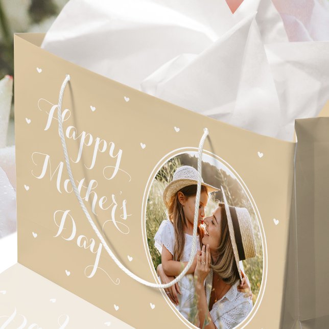 Sacola Para Presentes Grande Foto personalizada do Dia de as mães elegante Dour (Criador carregado)