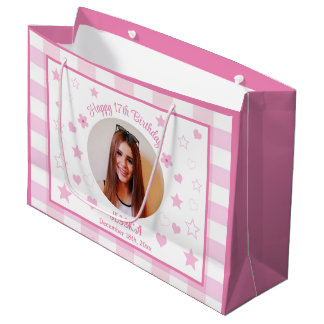 Sacola Para Presentes Grande Foto personalizada Feliz 17.º aniversário, Xadrez