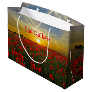 Sacola Para Presentes Grande Fotografia do Sunset Field Red Poppy