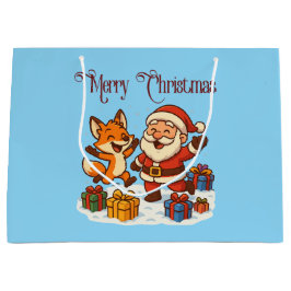 Sacola Para Presentes Grande Fox and Santa Christmas Gift Bag