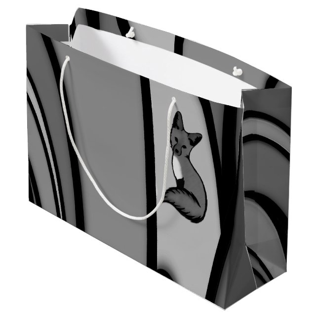 Sacola Para Presentes Grande Fox Modern Art Design em Prata (Verso inclinado)