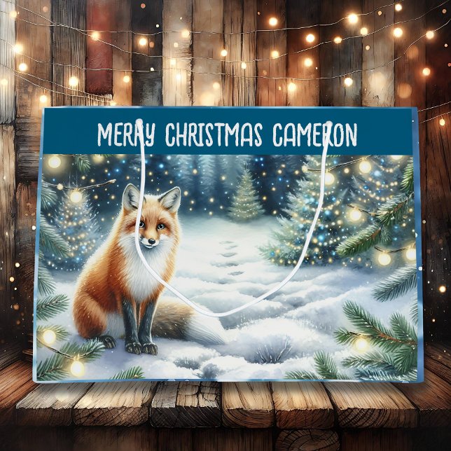Sacola Para Presentes Grande Fox no Natal Personalizado da Floresta Encantada (Criador carregado)