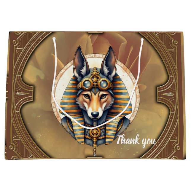 Sacola Para Presentes Grande Fox Retrato de Steampunk Anubis (Frente)