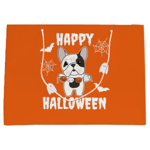 Sacola Para Presentes Grande Francês Buldogue Feliz Cachorro de Halloween