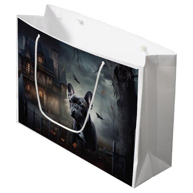 Sacola Para Presentes Grande Francês Bulldog Halloween Scary (Frente inclinada)