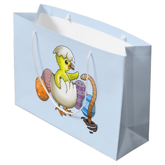 Sacola Para Presentes Grande Frango de Páscoa Eclodido (Verso inclinado)