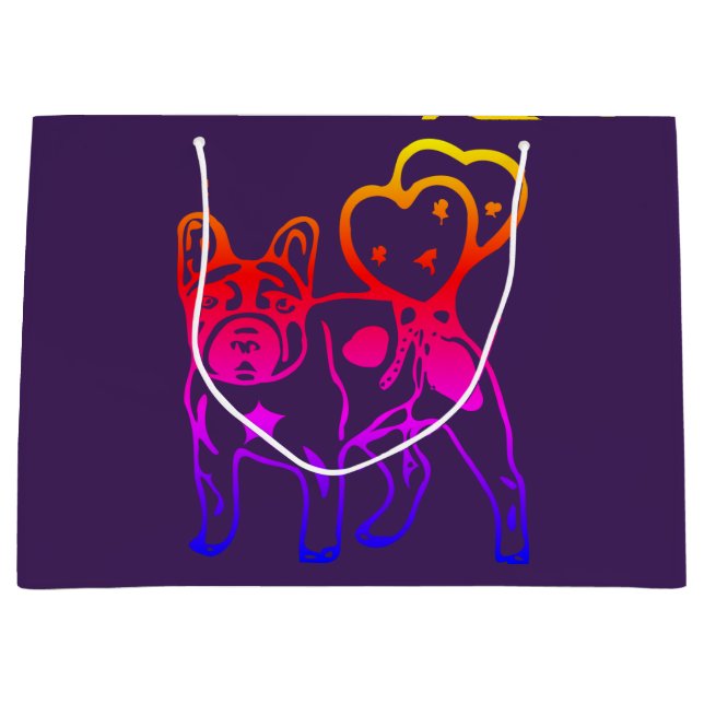 Sacola Para Presentes Grande Französische Bulldogge Neon Herz French Bulldog (Frente)