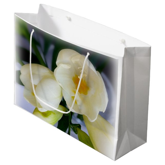 Sacola Para Presentes Grande freesia amarela branca (Frente inclinada)