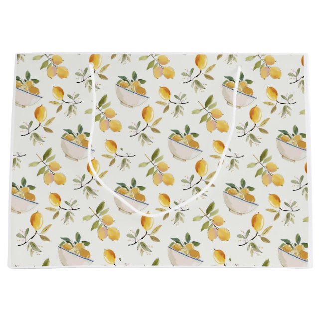 Sacola Para Presentes Grande French Country Lemon Pattern Gift Bag (Frente)