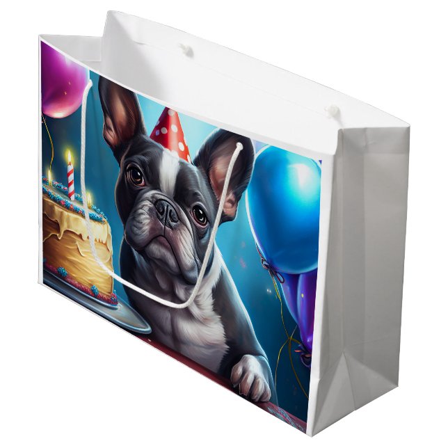 Sacola Para Presentes Grande Frenchie Birthday Bash: Um Cachorro Francês Bonito (Frente inclinada)