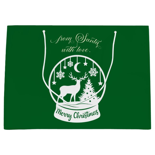 Sacola Para Presentes Grande From Santa With Love Snow Globe Deer (Frente)