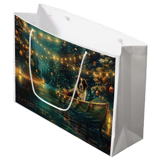 Sacola Para Presentes Grande Fronteira Collie Natal Voyage Festiva (Frente inclinada)