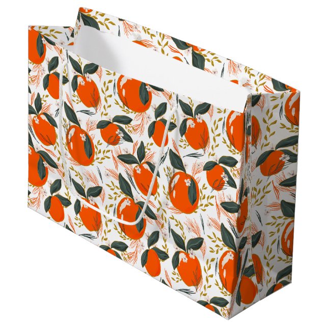 Sacola Para Presentes Grande Fruta de férias e padrão de flores (Frente inclinada)