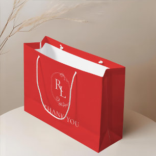 Sacola Para Presentes Grande Frutado Vermelho Floral Monograma Wedding Obriga