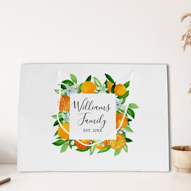 Sacola Para Presentes Grande Frutas de laranja e flores de verão botânico (In situ)