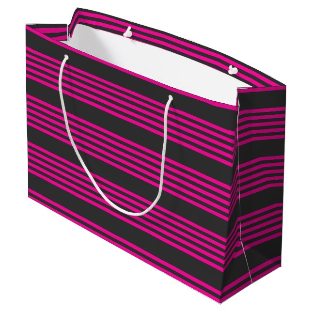 Sacola Para Presentes Grande Fuchsia e carvão de cinco faixas (Verso inclinado)