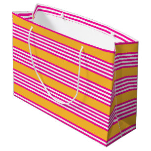 Sacola Para Presentes Grande Fuchsia e padrão amarelo de cinco faixas