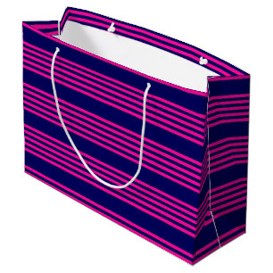 Sacola Para Presentes Grande Fuchsia e padrão de cinco faixas azul marinho