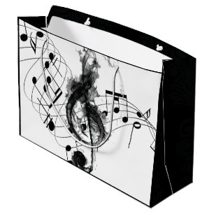 Sacola Para Presentes Grande Fumo preto e branco da nota da música