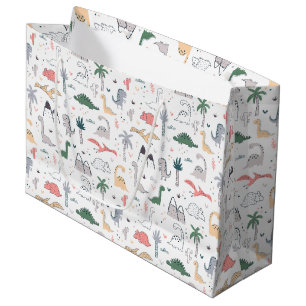 Sacola Para Presentes Grande Fun Pastel Dinosaur Scene Pattern