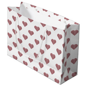 Sacola Para Presentes Grande Fundo Branco dos Corações Dourados com Rosa de bri