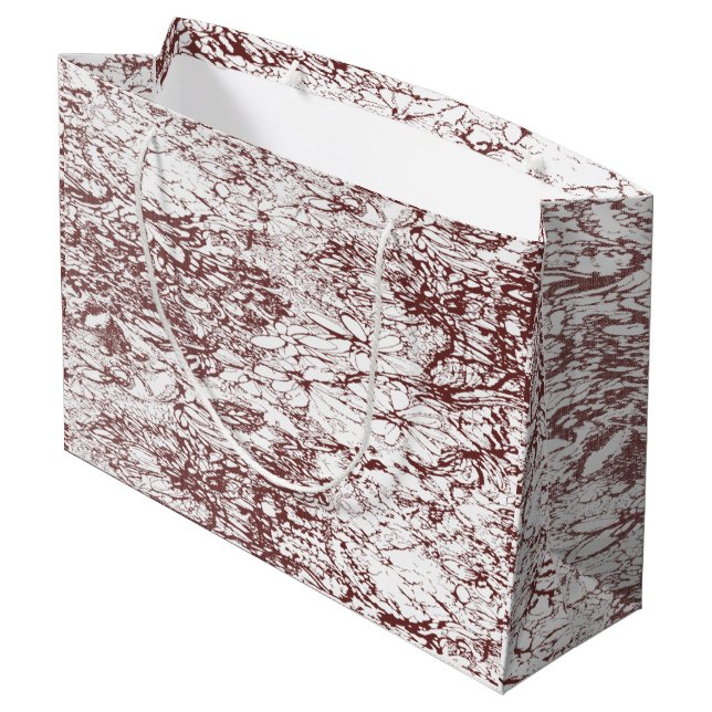 Sacola Para Presentes Grande fundo castanho e branco com textura áspera (Verso inclinado)