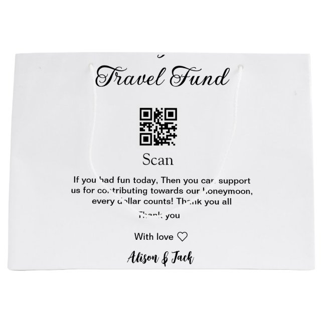 Sacola Para Presentes Grande Fundo de lua de mel ler código QR adicionar nome (Frente)