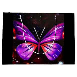 Sacola Para Presentes Grande Fundo preto da borboleta Celestial
