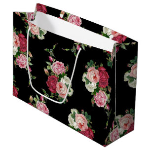 Sacola Para Presentes Grande Fundo Rosa-Preto da couve do vintage