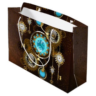Sacola Para Presentes Grande Fundo Rusty Steampunk com Lentes Turquesa