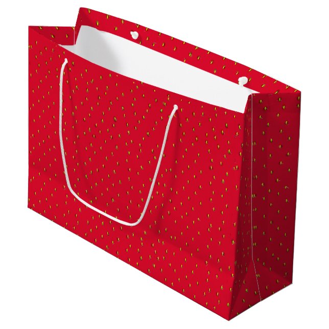 Sacola Para Presentes Grande Fundo vermelho de morango engraçado (Frente inclinada)
