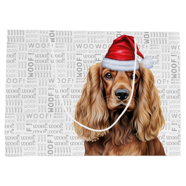 Sacola Para Presentes Grande Funny Christmas Santa Dog Cocker Spaniel Holiday (Verso)