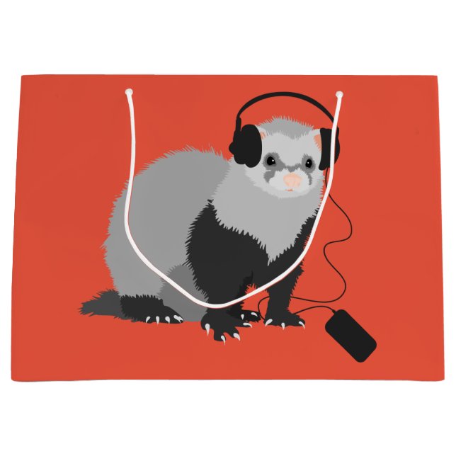 Sacola Para Presentes Grande Funny Ferret Music Lover (Frente)