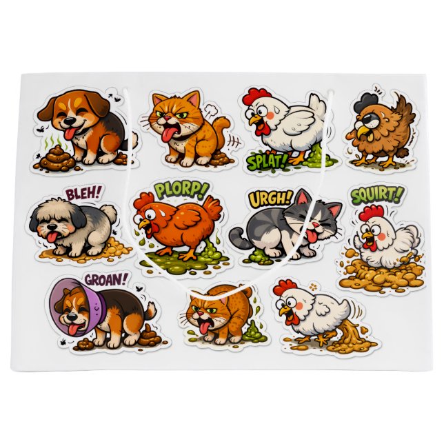 Sacola Para Presentes Grande Funny Gross Animals Pooping Cartoon (Frente)
