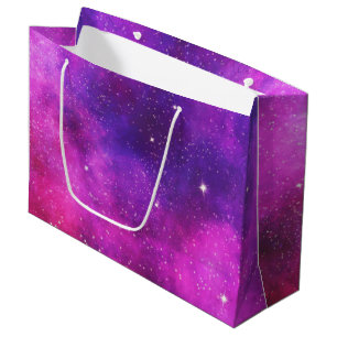 Sacola Para Presentes Grande Galáxia Cinza e Roxo de Espaços e Estrelas