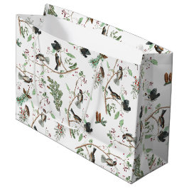 Sacola Para Presentes Grande Galinhas Berries & Pinecones Watercolor