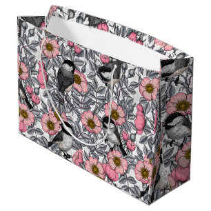 Sacola Para Presentes Grande Galinhas na rosa, cor-de-rosa e cinzas selvagens