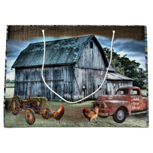 Sacola Para Presentes Grande Galo de Caminhões de Trator de Fazenda Barn Hen