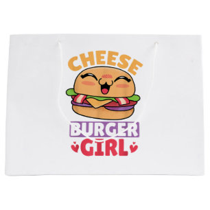 Sacola Para Presentes Grande Garota Cheeseburger, Mulheres Hamburger e Cheesebu