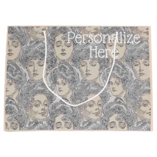 Sacola Para Presentes Grande Garota Gibson vitoriana cinza de pêssego (Frente)