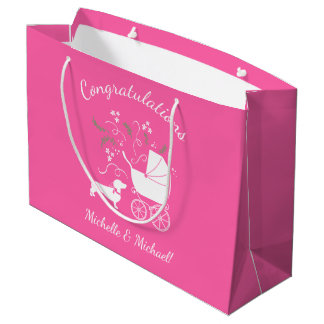 Sacola Para Presentes Grande Garota-Rosa Chá de fraldas--Canino