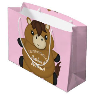 Sacola Para Presentes Grande Garota Rosa-Chá de fraldas-Cavalo