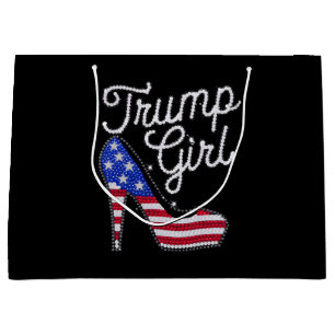 Sacola Para Presentes Grande Garota Trump Salto Alto Bandeira Americana Brilho
