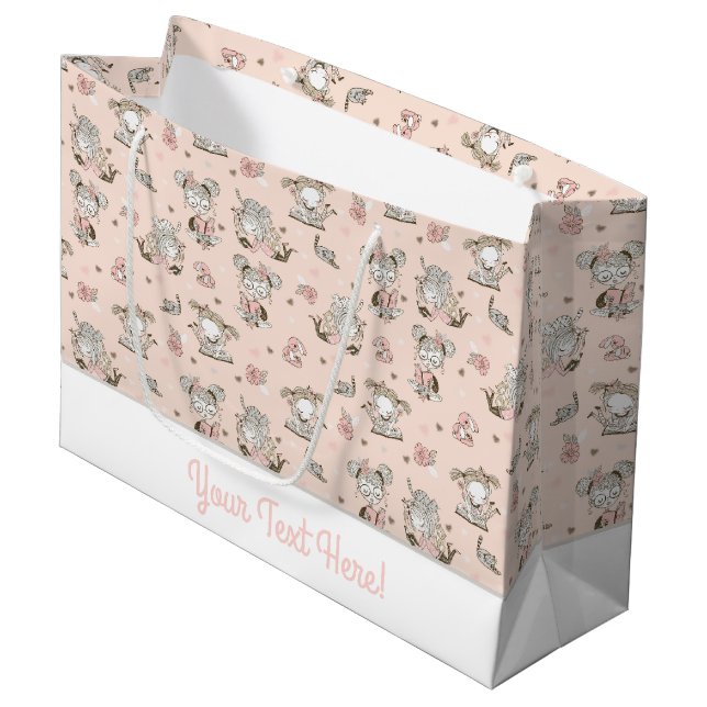 Sacola Para Presentes Grande Garotas bonitas lendo livros dão ideias (Frente inclinada)