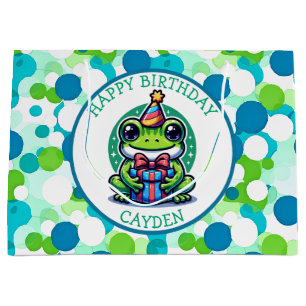 Sacola Para Presentes Grande Garoto de Aniversário do Menino do Sapo Bonito