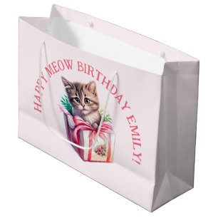 Sacola Para Presentes Grande Gatinho Bonito num Presente de Aniversário de Caix