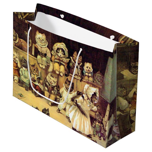 Sacola Para Presentes Grande Gatinhos de uma escola de gatos, Louis Wain Poster (Frente inclinada)