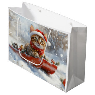 Sacola Para Presentes Grande Gato Bengal em Trenó Deixe Nevar Natal